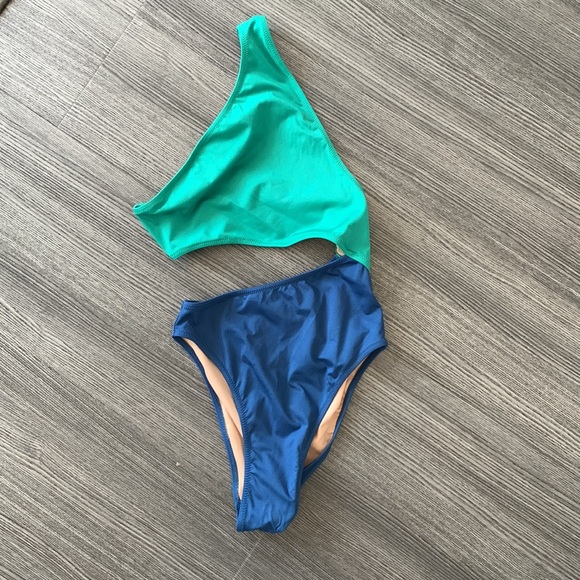 J.Crew Blue Tilden Colorblock Swimsuit - Picture 3 of 4